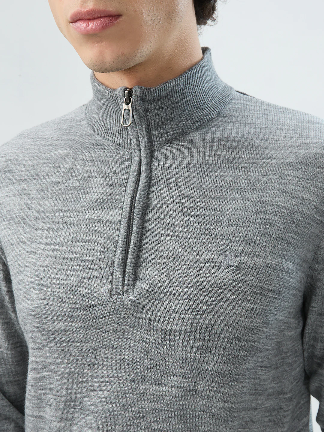 Raymond Men Grey Solid Regular Fit Acrylic Sweatshirt - Image 6