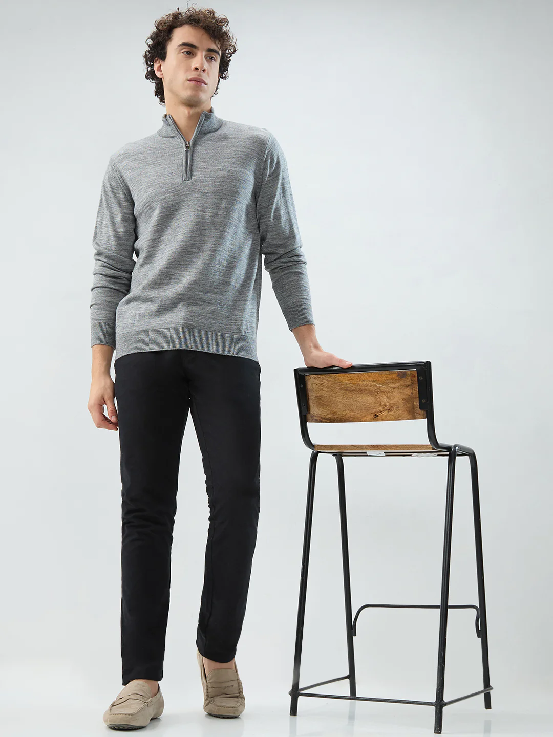 Raymond Men Grey Solid Regular Fit Acrylic Sweatshirt - Image 7