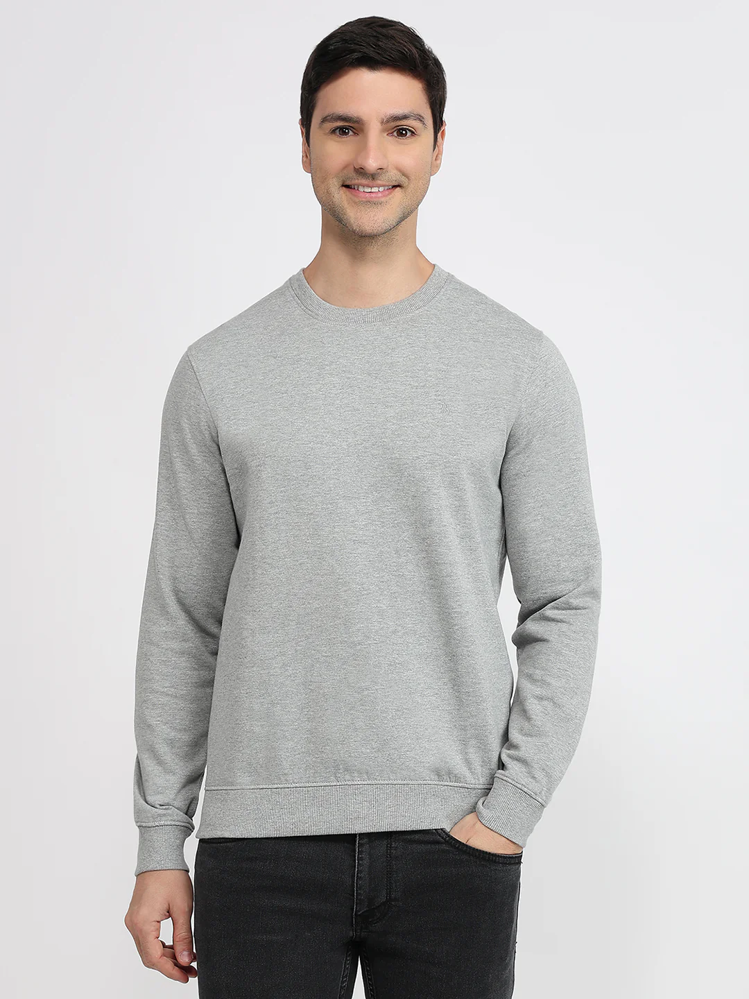 Raymond Men Grey Solid Regular Fit Cotton Blend Sweatshirt