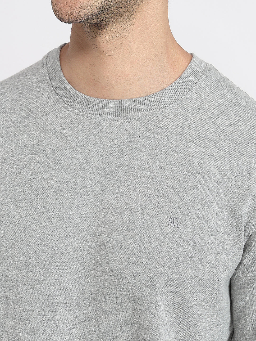 Raymond Men Grey Solid Regular Fit Cotton Blend Sweatshirt - Image 6