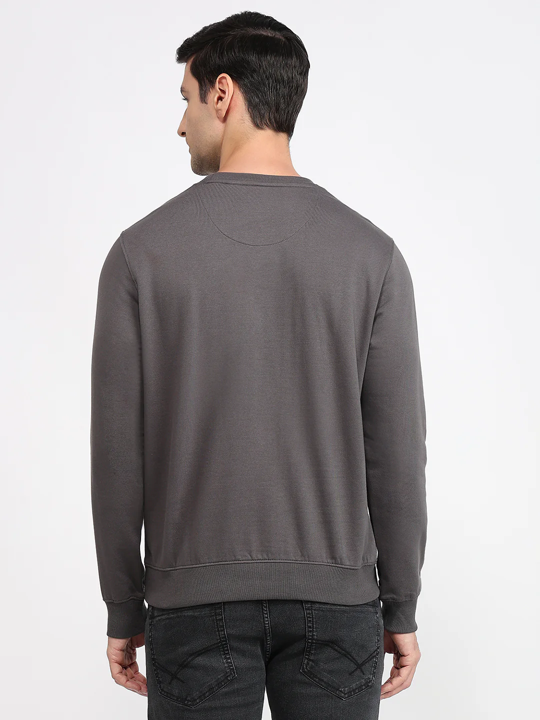 Raymond Men Grey Solid Regular Fit Cotton Blend Sweatshirt - Image 4