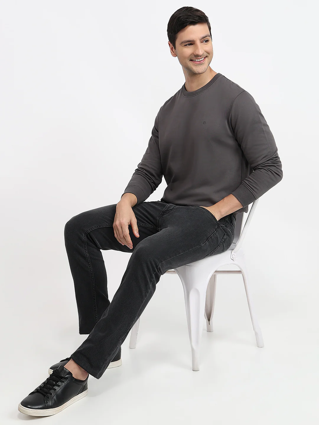Raymond Men Grey Solid Regular Fit Cotton Blend Sweatshirt - Image 5