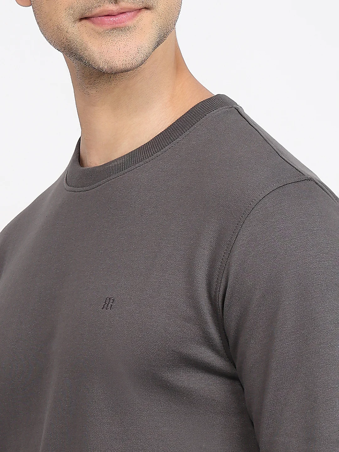 Raymond Men Grey Solid Regular Fit Cotton Blend Sweatshirt - Image 6