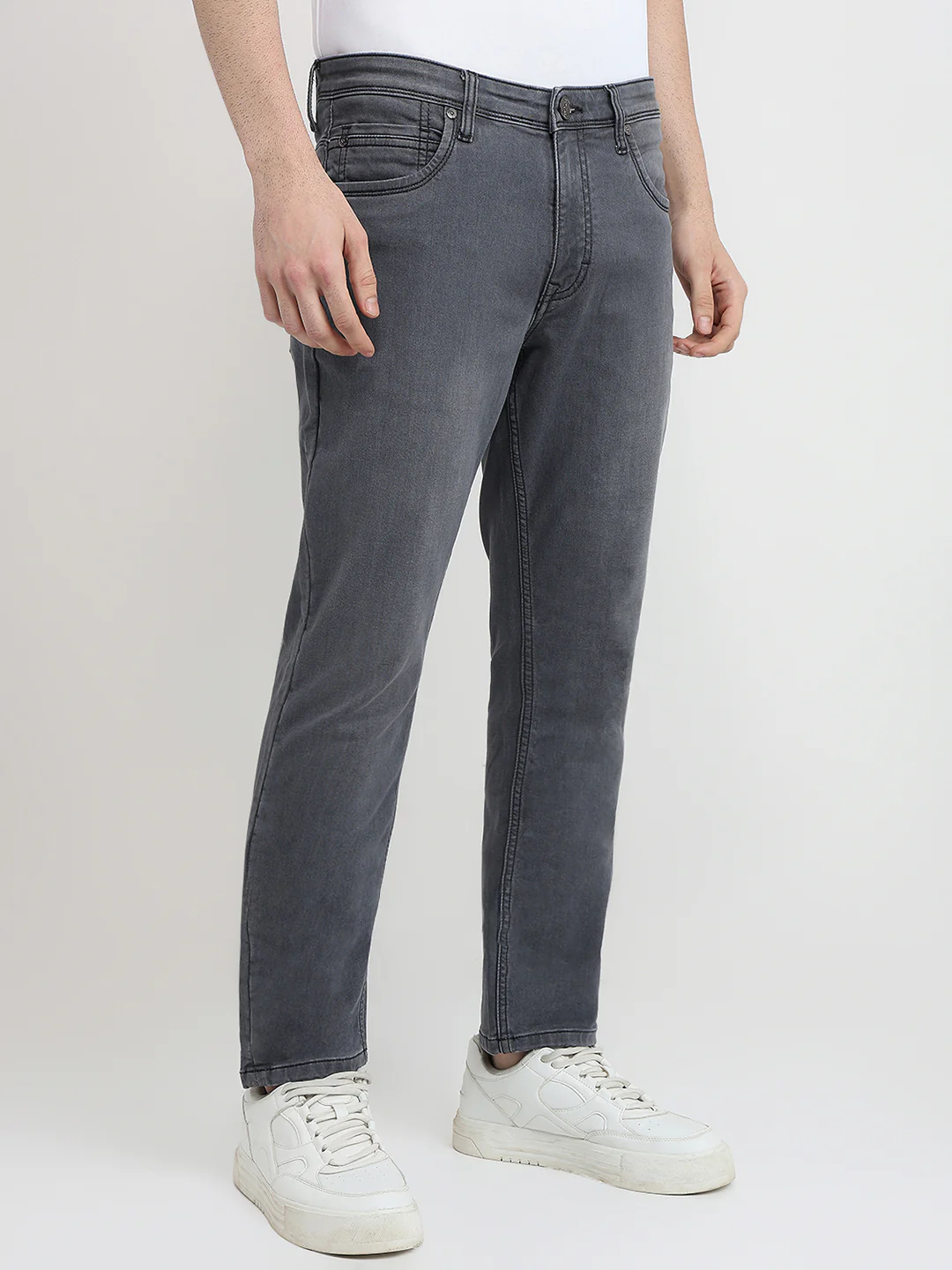 Raymond Men Grey Solid Slim Fit Cotton Blend Jeans - Image 3