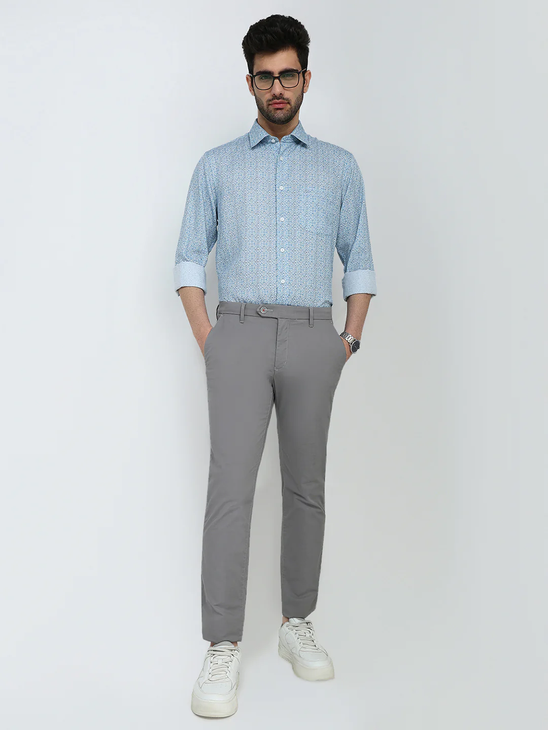 Raymond Men Grey Solid Slim Fit Cotton Blend Trouser - Image 5