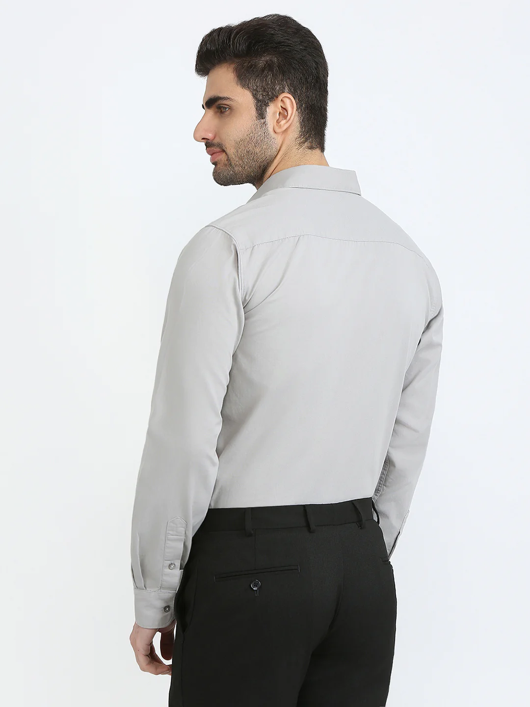 Raymond Men Grey Solid Slim Fit Cotton Casual Shirt - Image 4