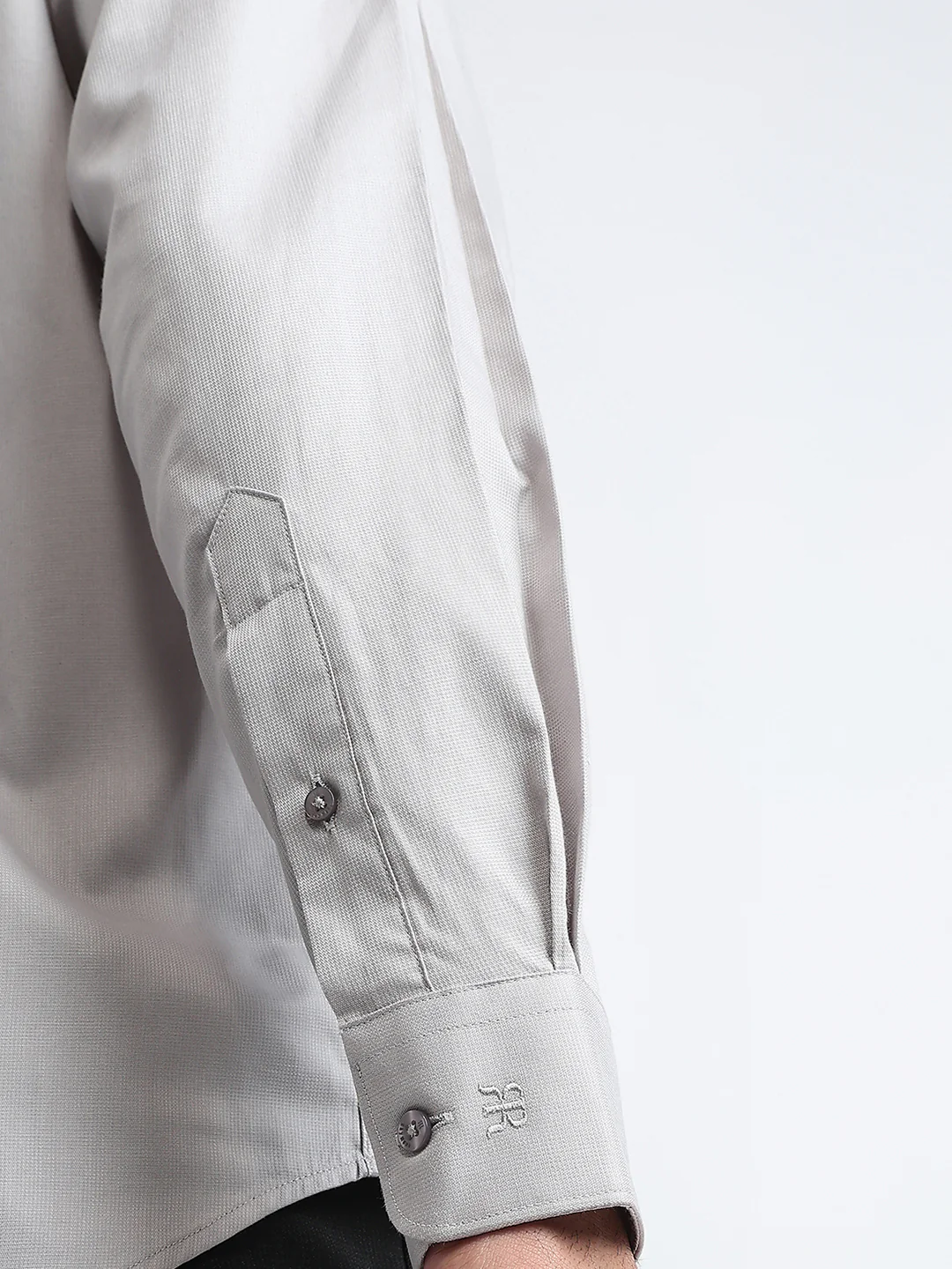 Raymond Men Grey Solid Slim Fit Cotton Shirt - Image 6