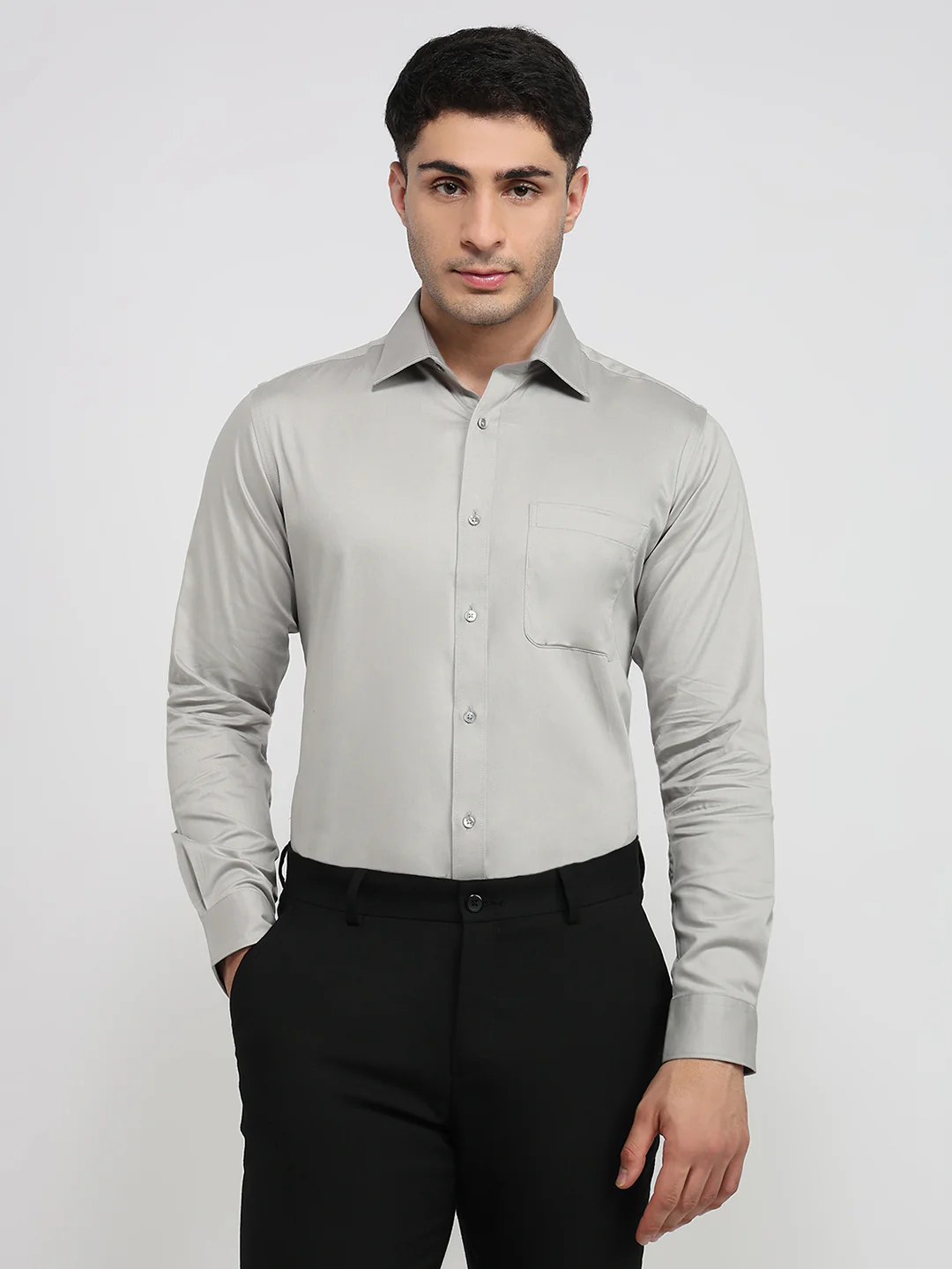 Raymond Men Grey Solid Slim Fit Cotton Shirt
