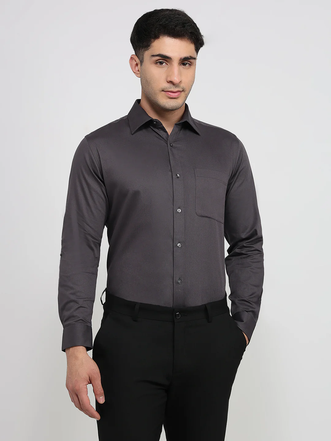 Raymond Men Grey Solid Slim Fit Cotton Shirt