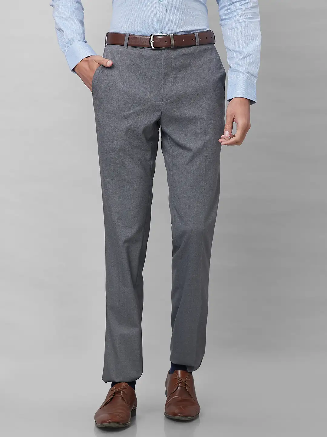 Raymond Men Grey Solid Slim Fit Polyester Blend Trouser