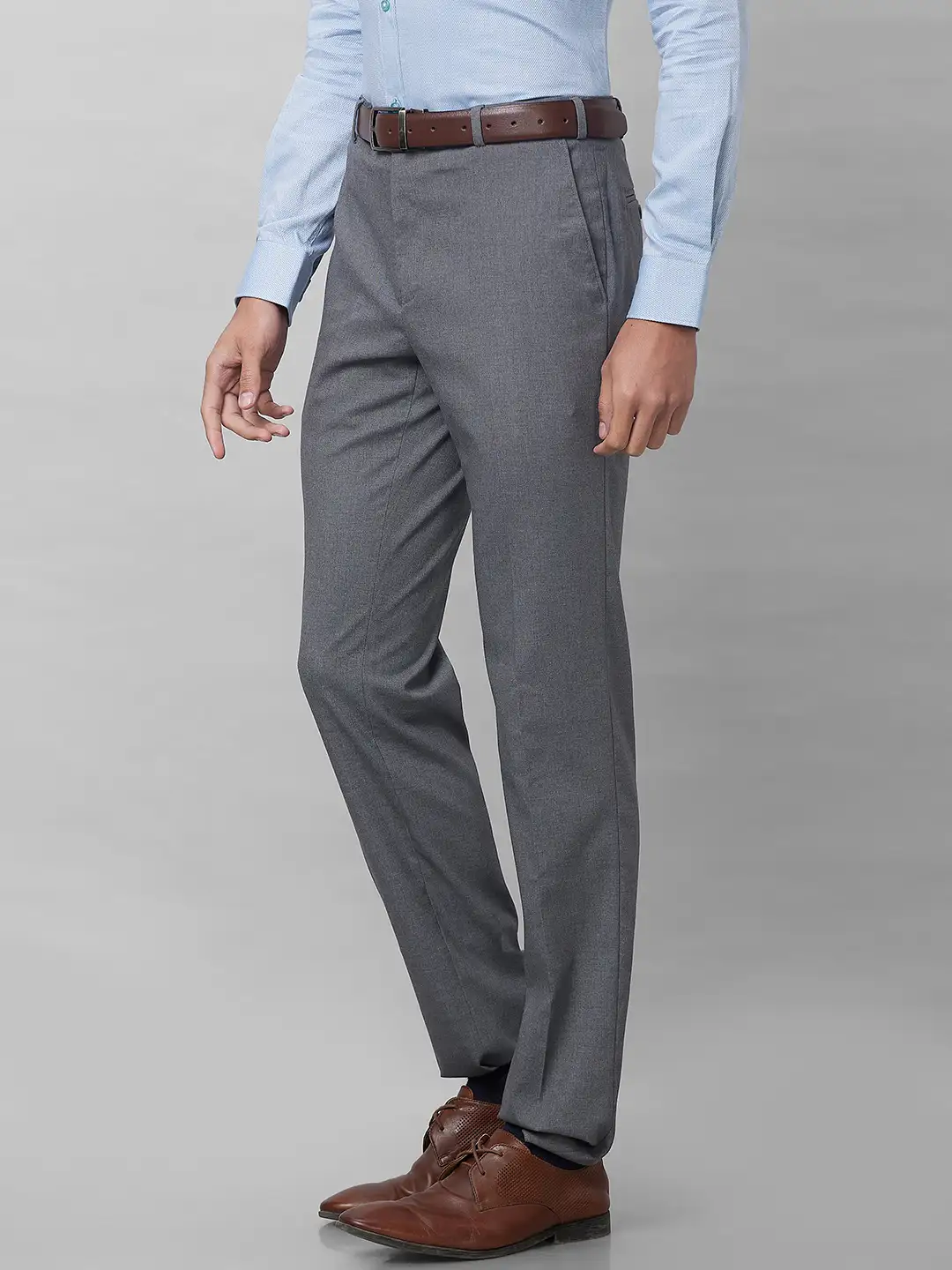 Raymond Men Grey Solid Slim Fit Polyester Blend Trouser - Image 3