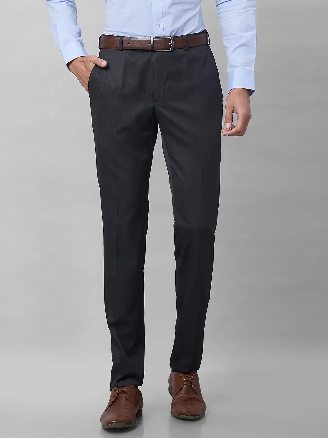 Raymond Men Grey Solid Slim Fit Polyester Blend Trouser