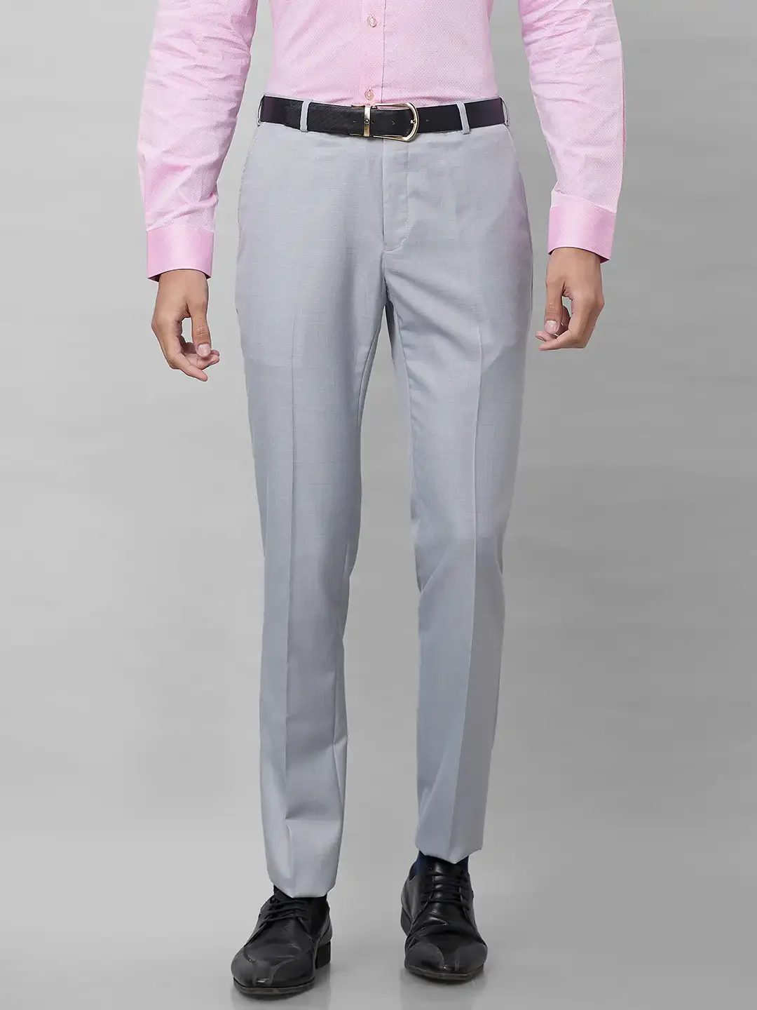 Raymond Men Grey Solid Slim Fit Polyester Blend Trouser