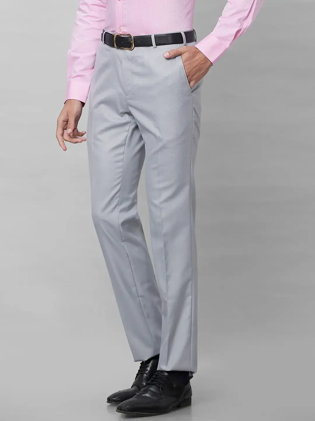 Raymond Men Grey Solid Slim Fit Polyester Blend Trouser - Image 3