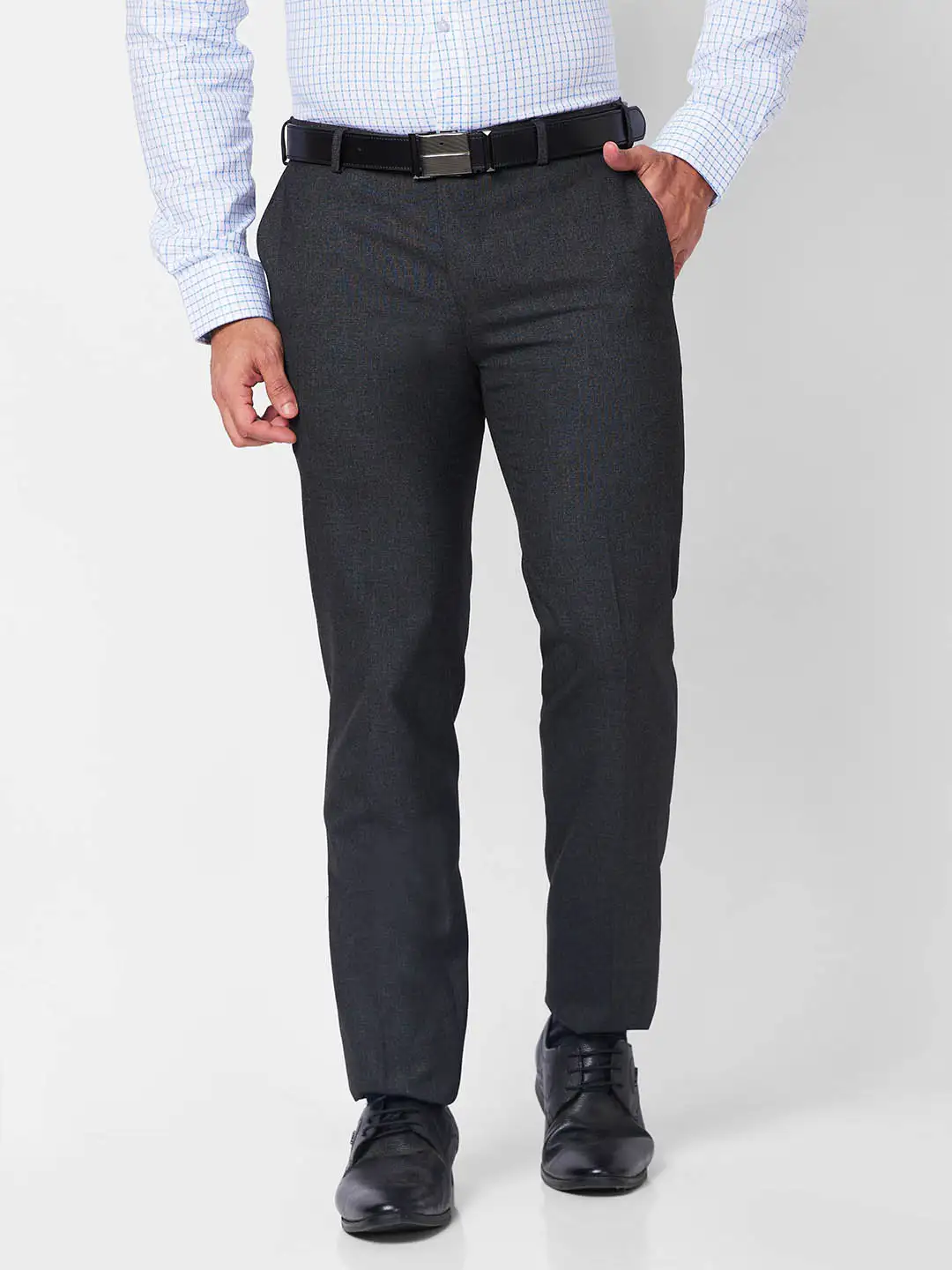 Raymond Men Grey Solid Slim Fit Polyester Blend Trouser