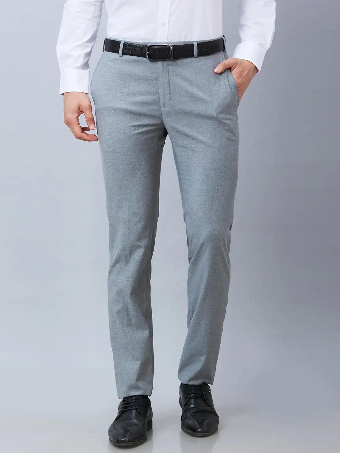 Raymond Men Grey Solid Slim Fit Polyester Blend Trouser