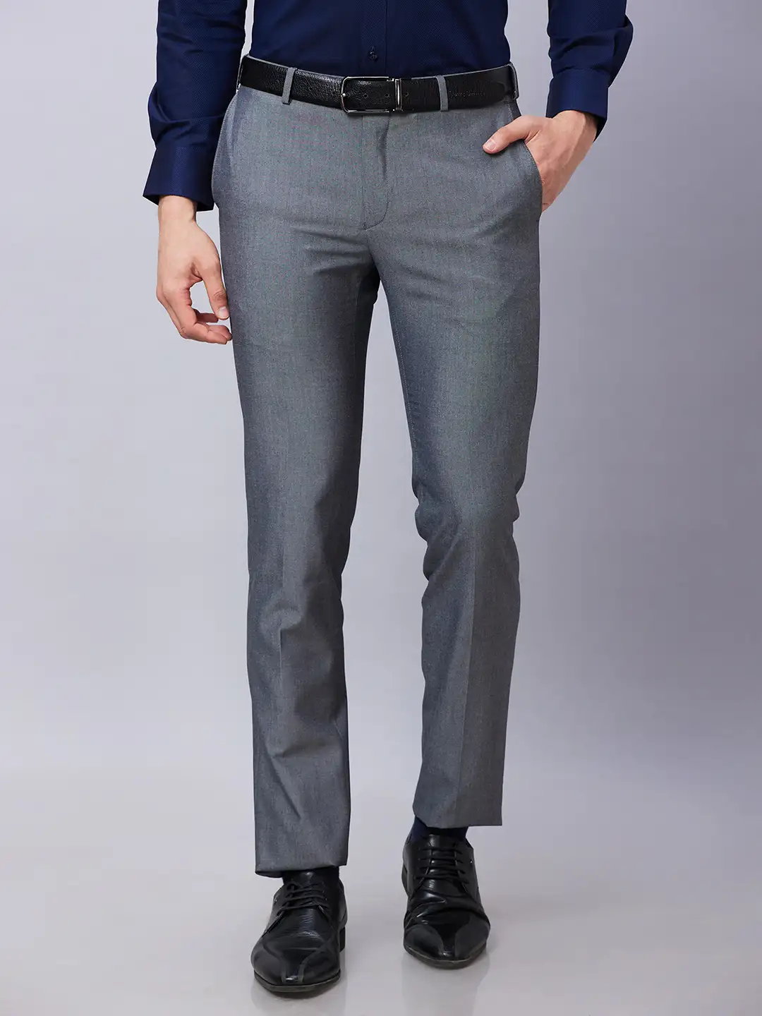 Raymond Men Grey Solid Slim Fit Polyester Blend Trouser