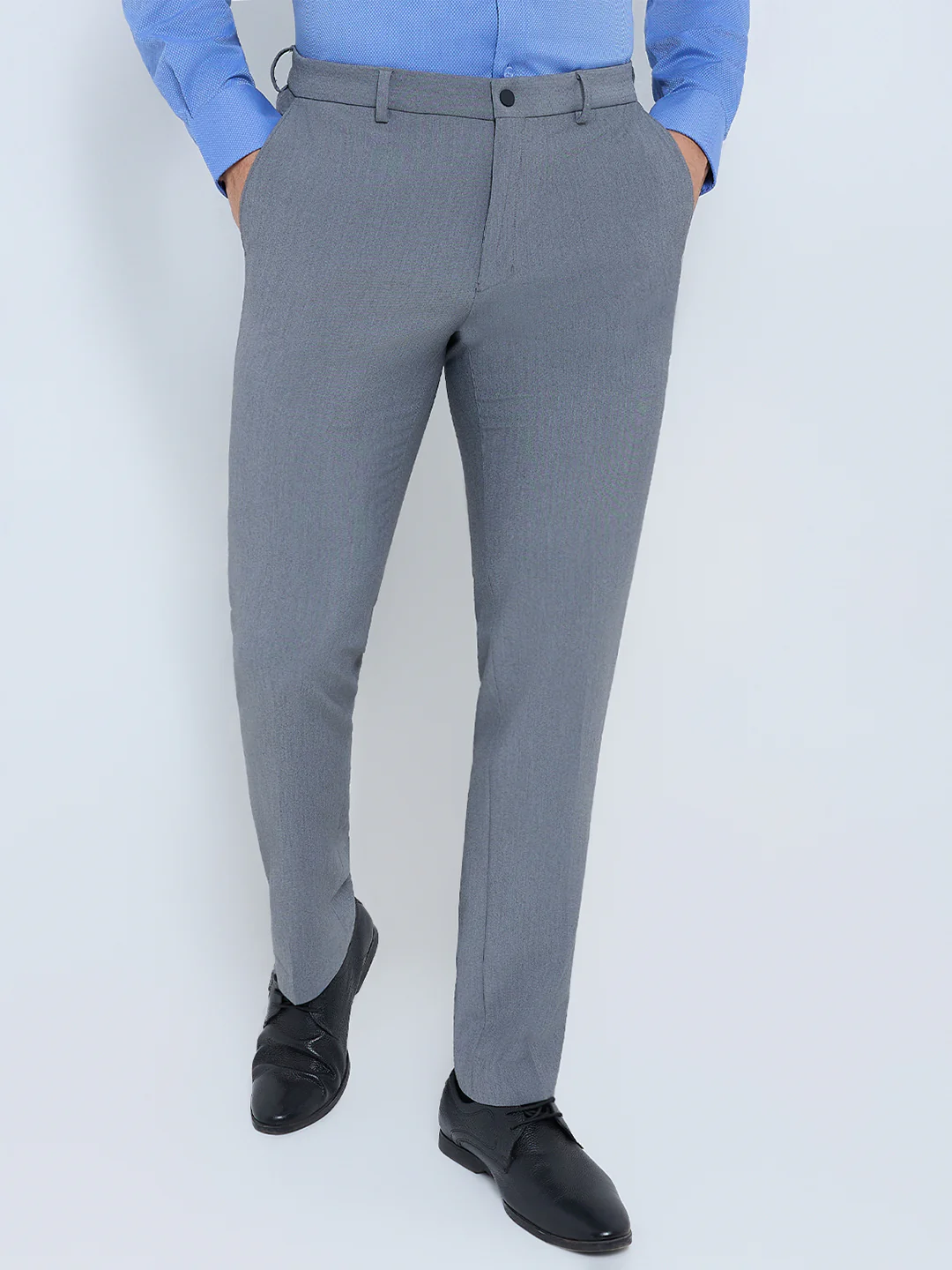 Raymond Men Grey Solid Slim Fit Polyester Blend Trouser