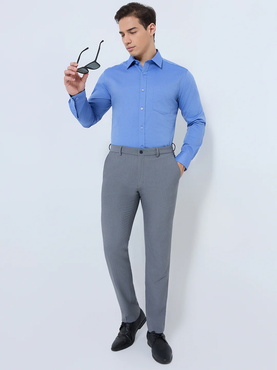 Raymond Men Grey Solid Slim Fit Polyester Blend Trouser - Image 6