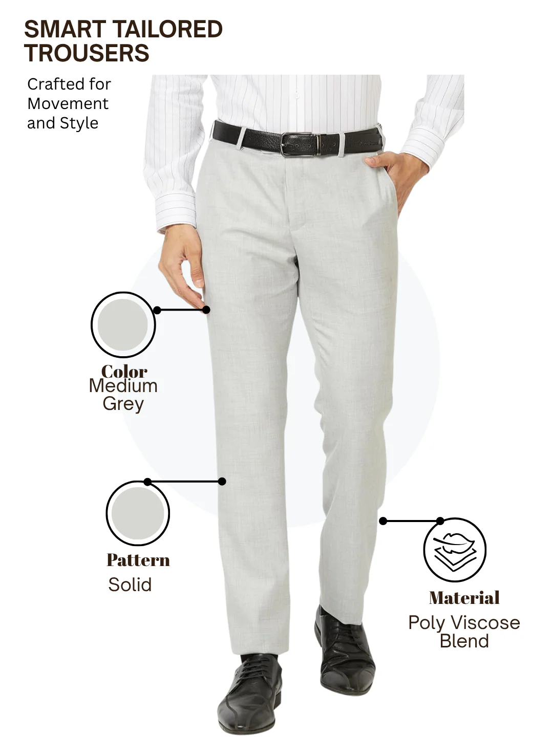 Raymond Men Grey Slim Fit Solid Trouser - Image 4
