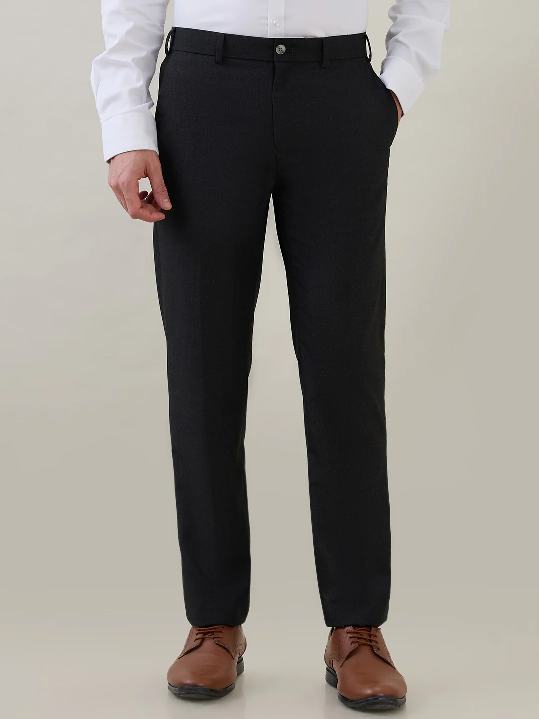 Raymond Men Grey Solid Slim Fit Polyester Blend Trouser