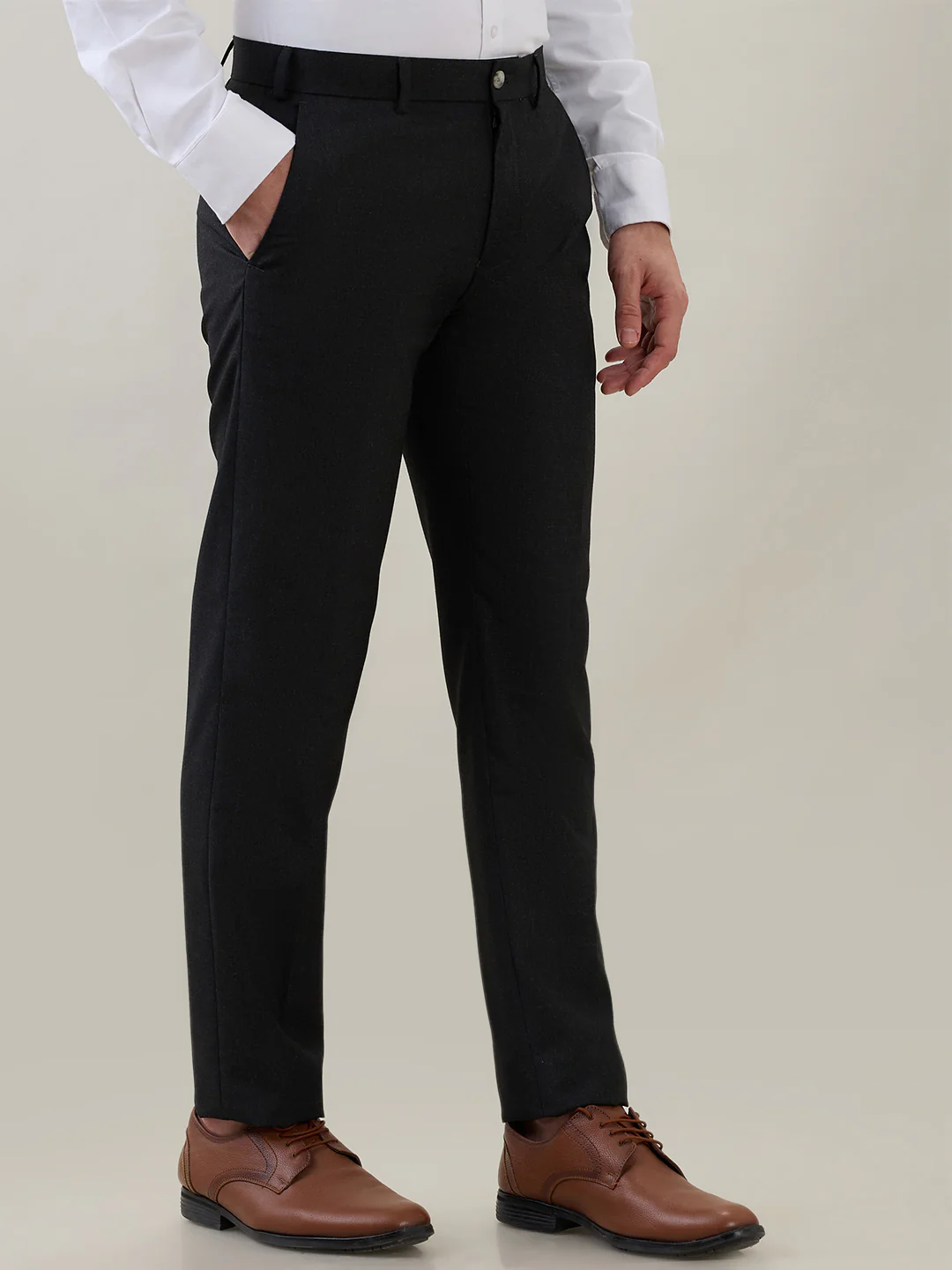 Raymond Men Grey Solid Slim Fit Polyester Blend Trouser - Image 2