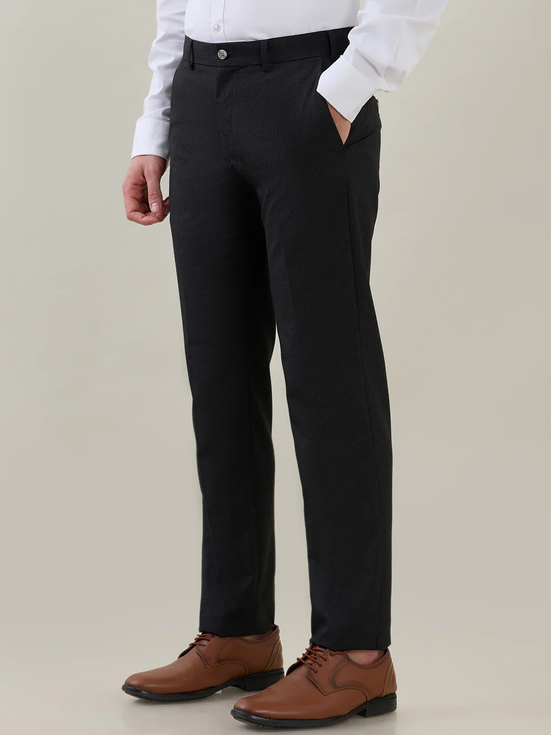 Raymond Men Grey Solid Slim Fit Polyester Blend Trouser - Image 3