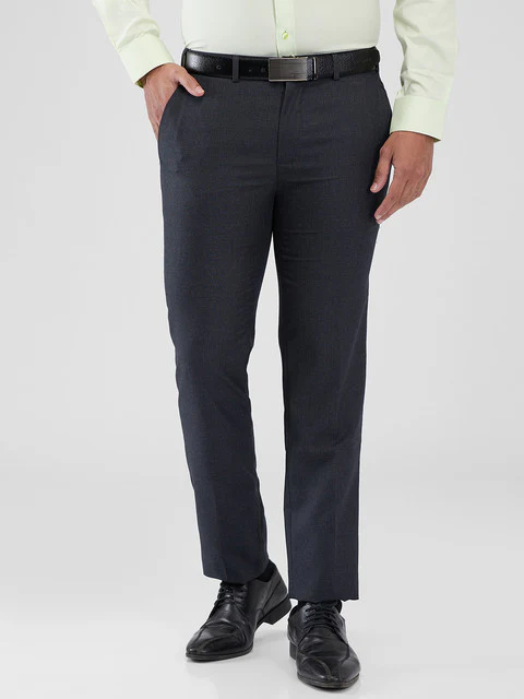 Raymond Men Grey Solid Slim Fit Polyester Blend Trouser