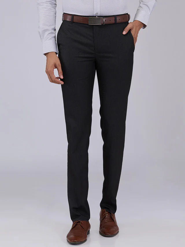 Raymond Men Grey Solid Slim Fit Polyester Blend Trouser