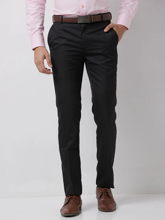 Raymond Men Grey Solid Slim Fit Polyester Blend Trouser