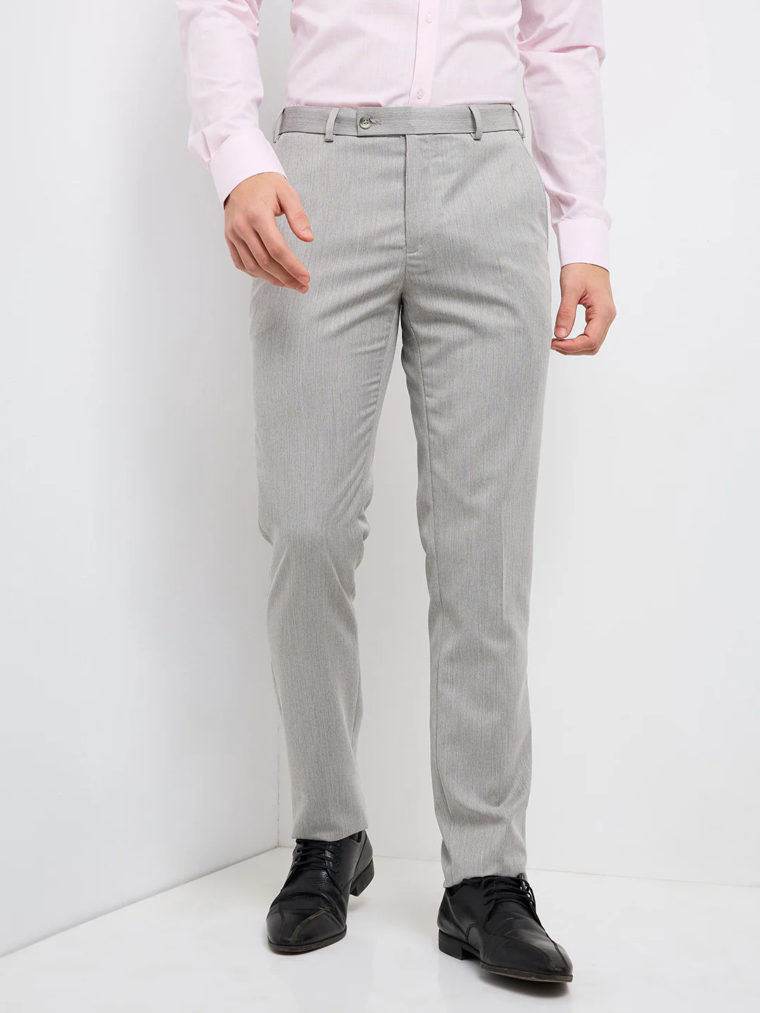 Raymond Men Grey Solid Slim Fit Polyester Blend Trouser