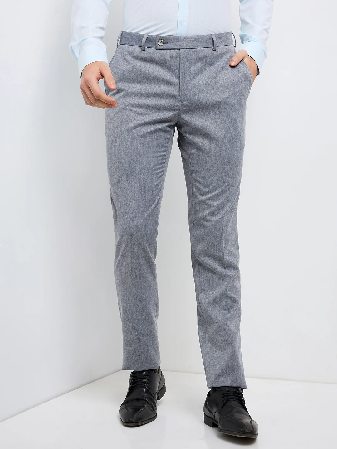 Raymond Men Grey Solid Slim Fit Polyester Blend Trouser