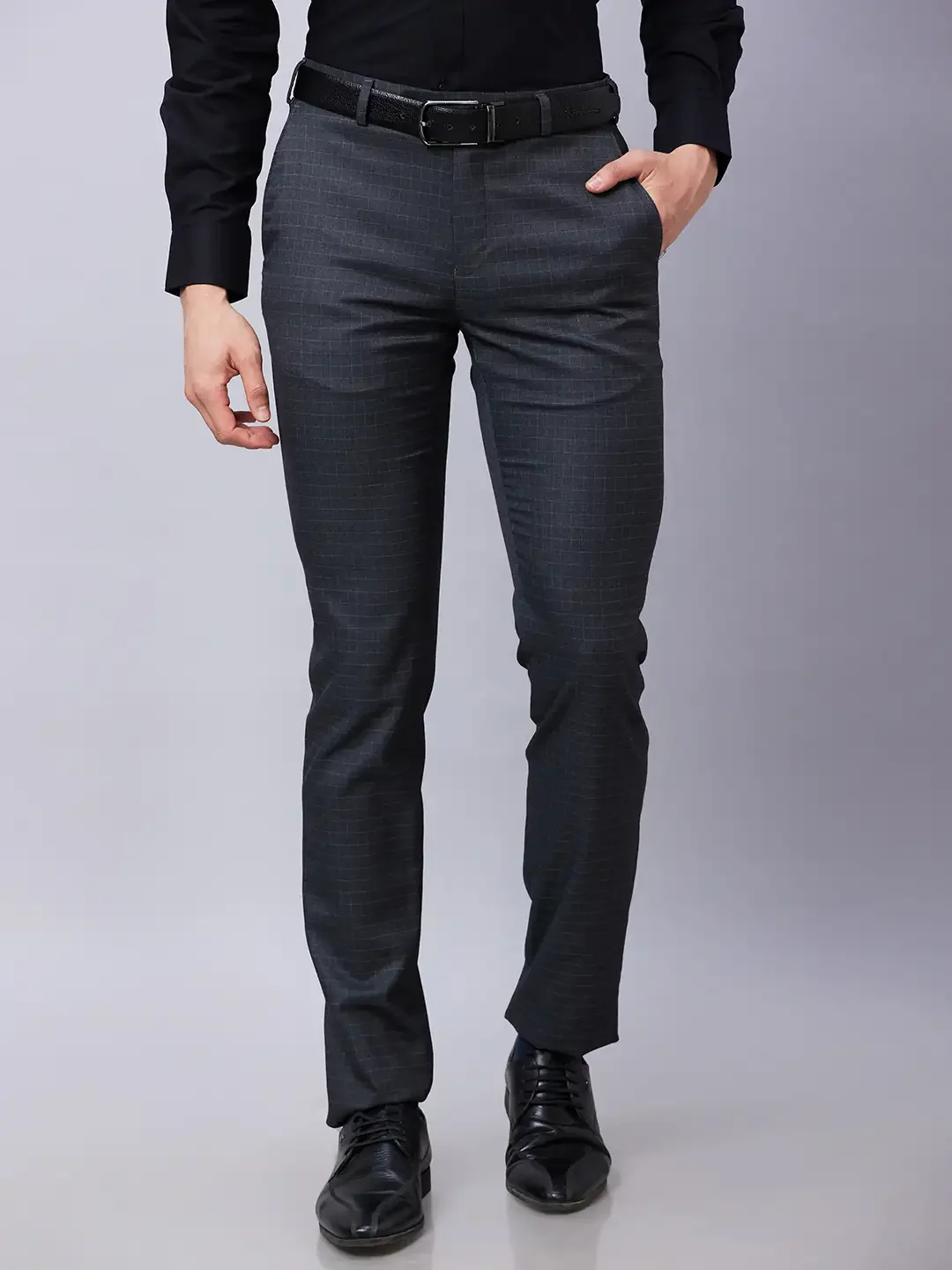 Raymond Men Grey Solid Slim Fit Polyester Blend Trousers