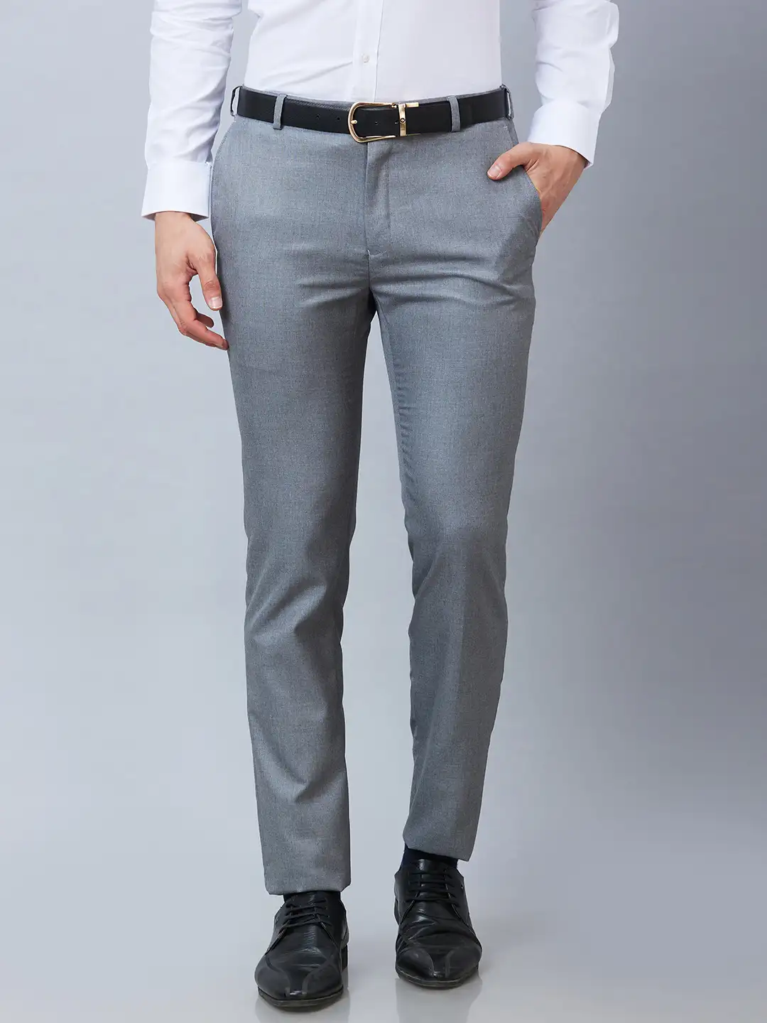 Raymond Men Grey Solid Slim Fit Polyester Blend Trousers