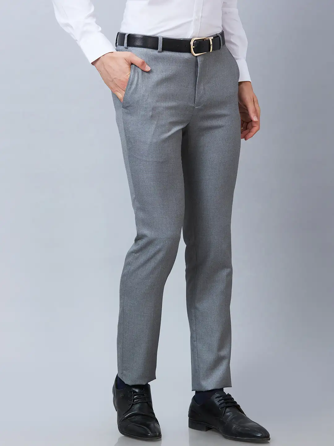 Raymond Men Grey Solid Slim Fit Polyester Blend Trousers - Image 2