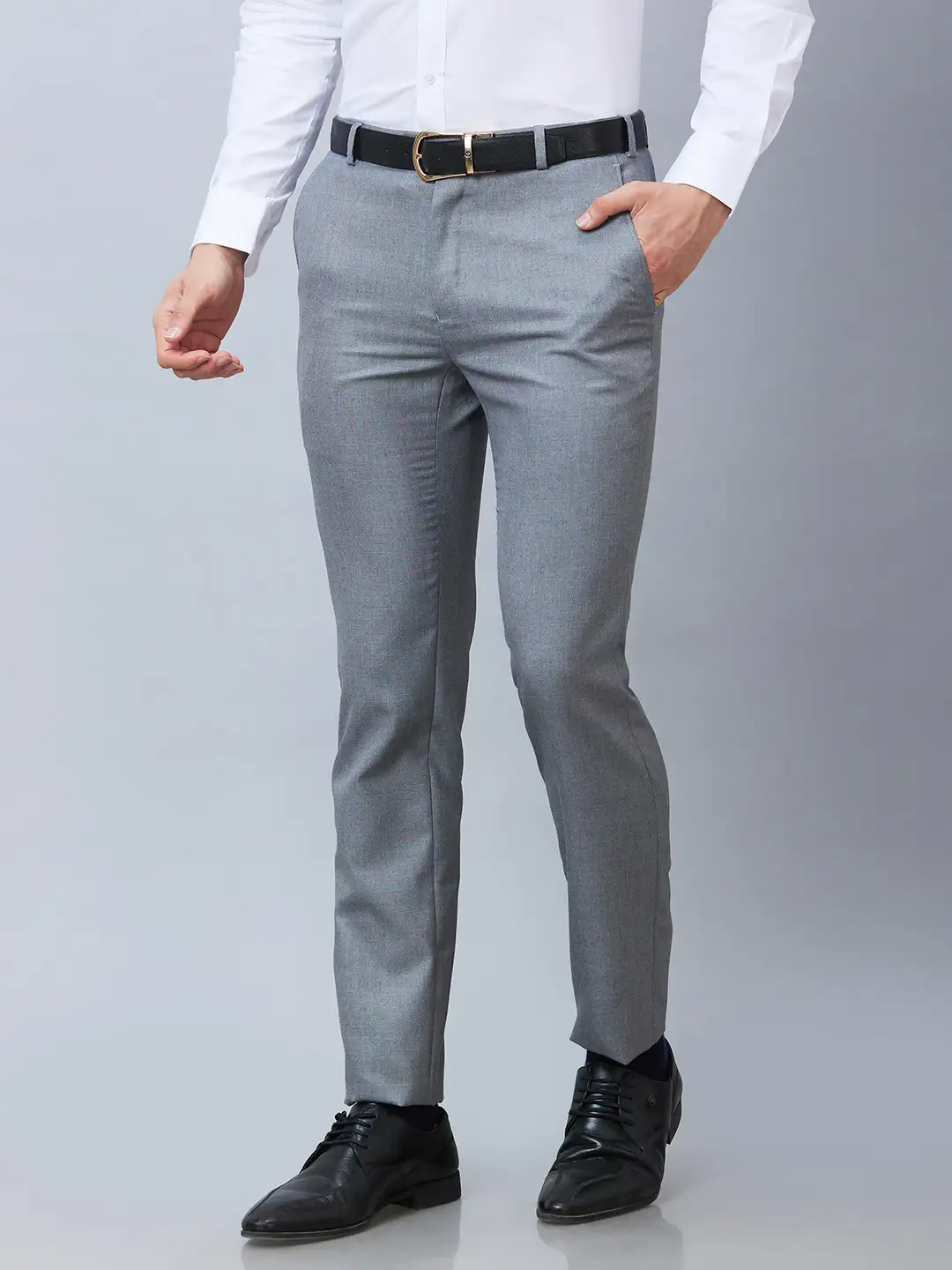 Raymond Men Grey Solid Slim Fit Polyester Blend Trousers - Image 3