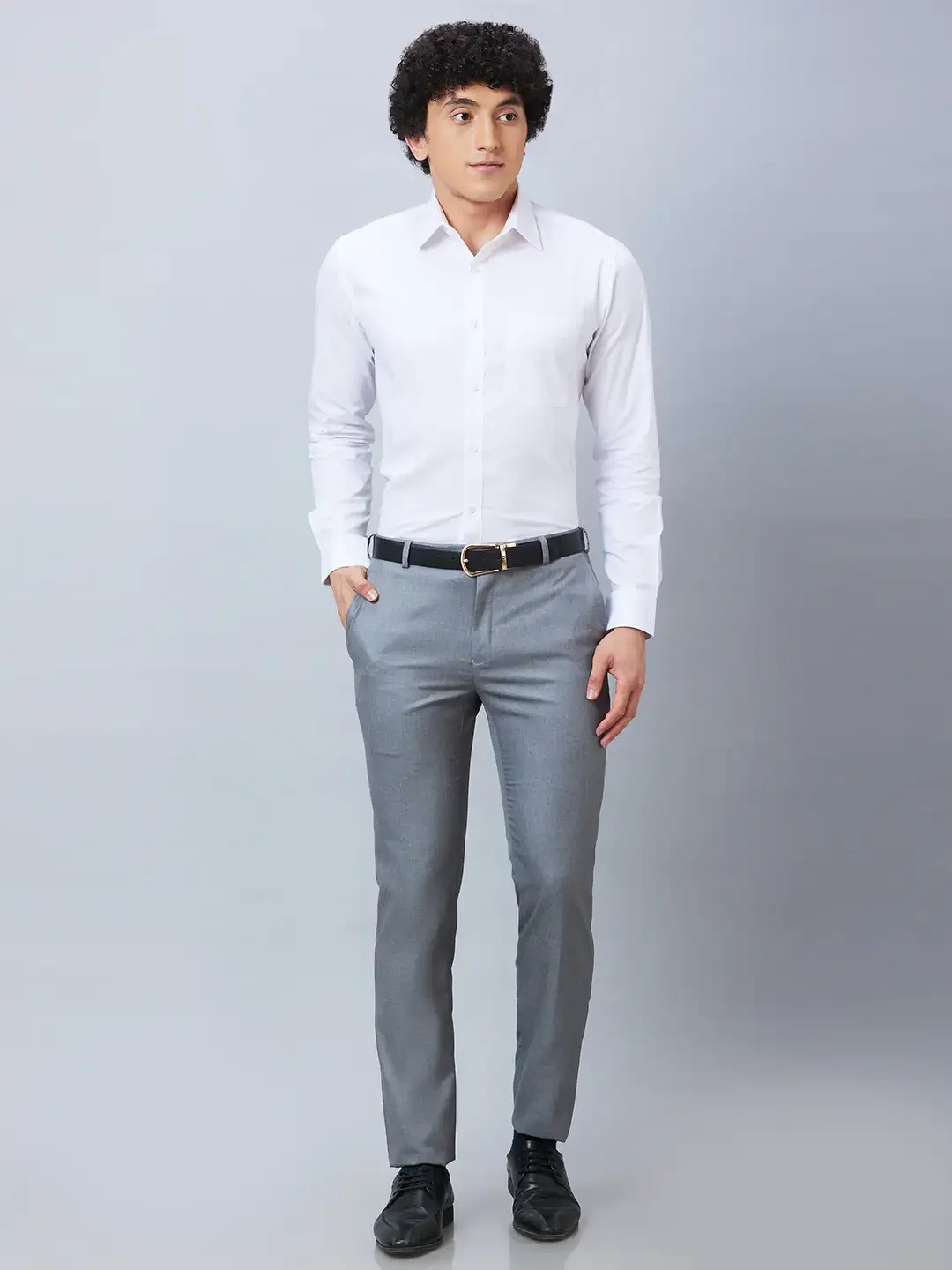 Raymond Men Grey Solid Slim Fit Polyester Blend Trousers - Image 6