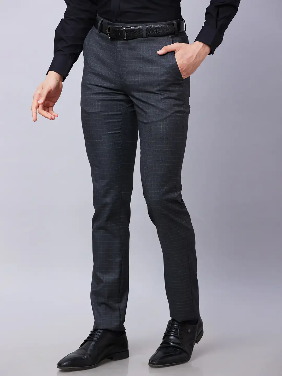 Raymond Men Grey Solid Slim Fit Polyester Blend Trousers - Image 3