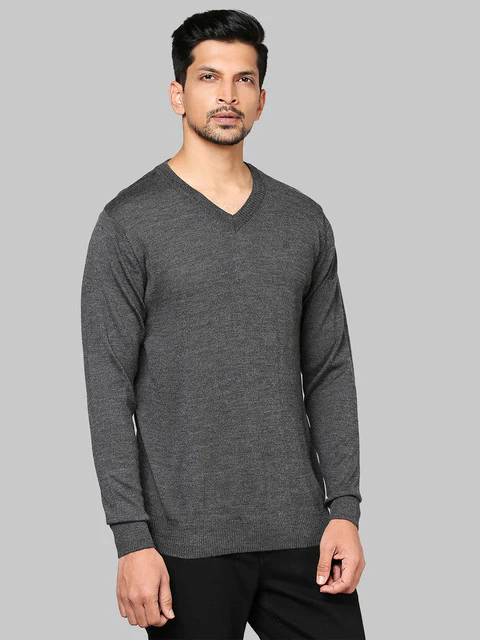 Raymond Men Grey Solid Wool Blend Sweater - Image 2
