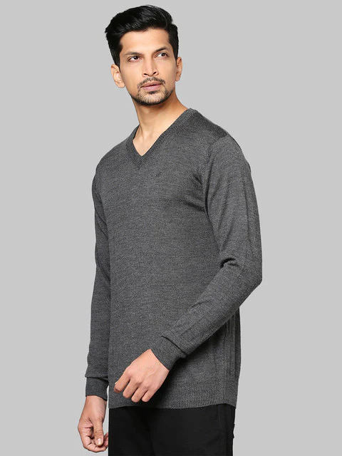Raymond Men Grey Solid Wool Blend Sweater - Image 3