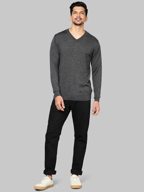 Raymond Men Grey Solid Wool Blend Sweater - Image 5