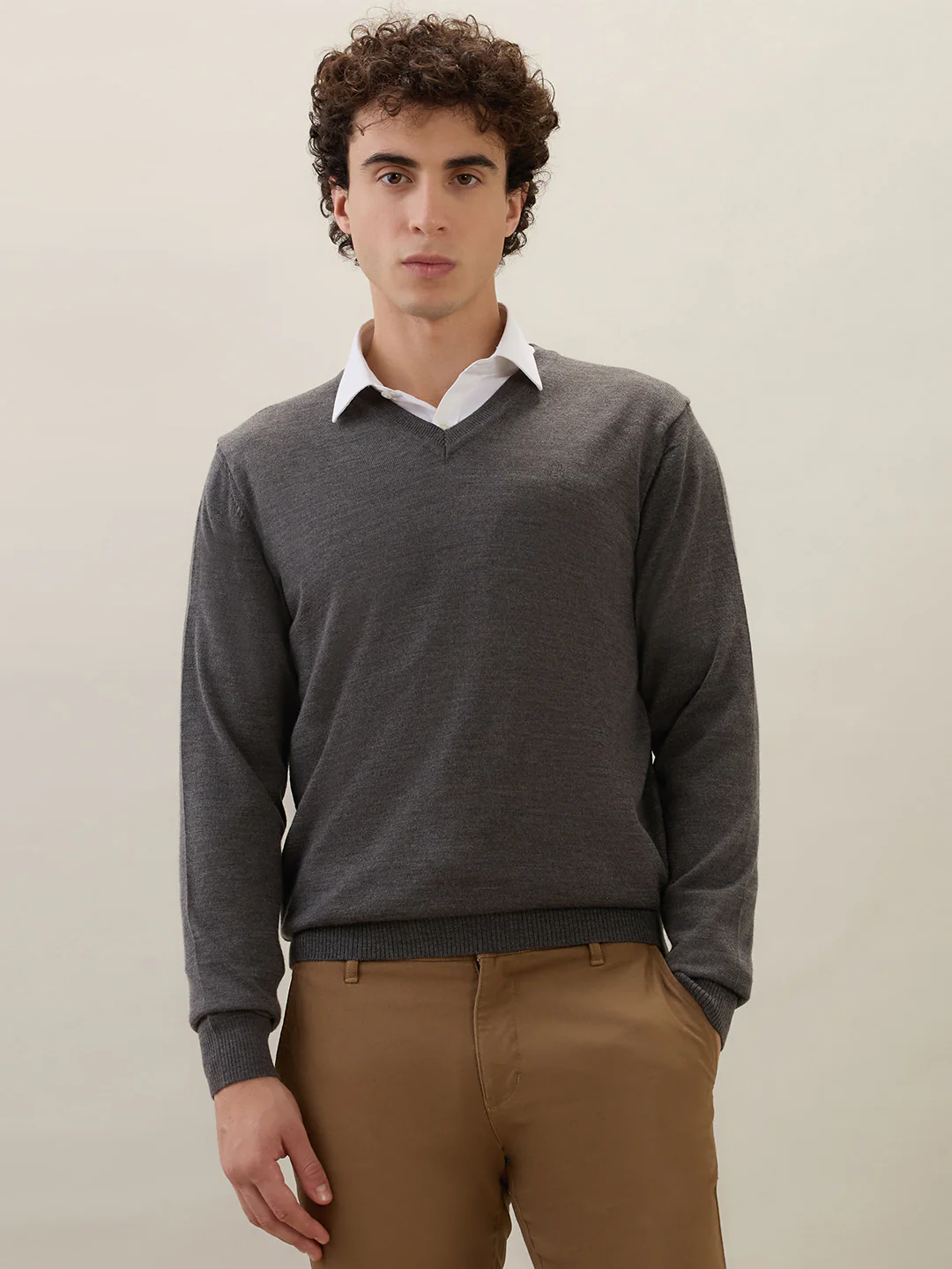Raymond Men Grey Solid Wool Blend Sweatshirt