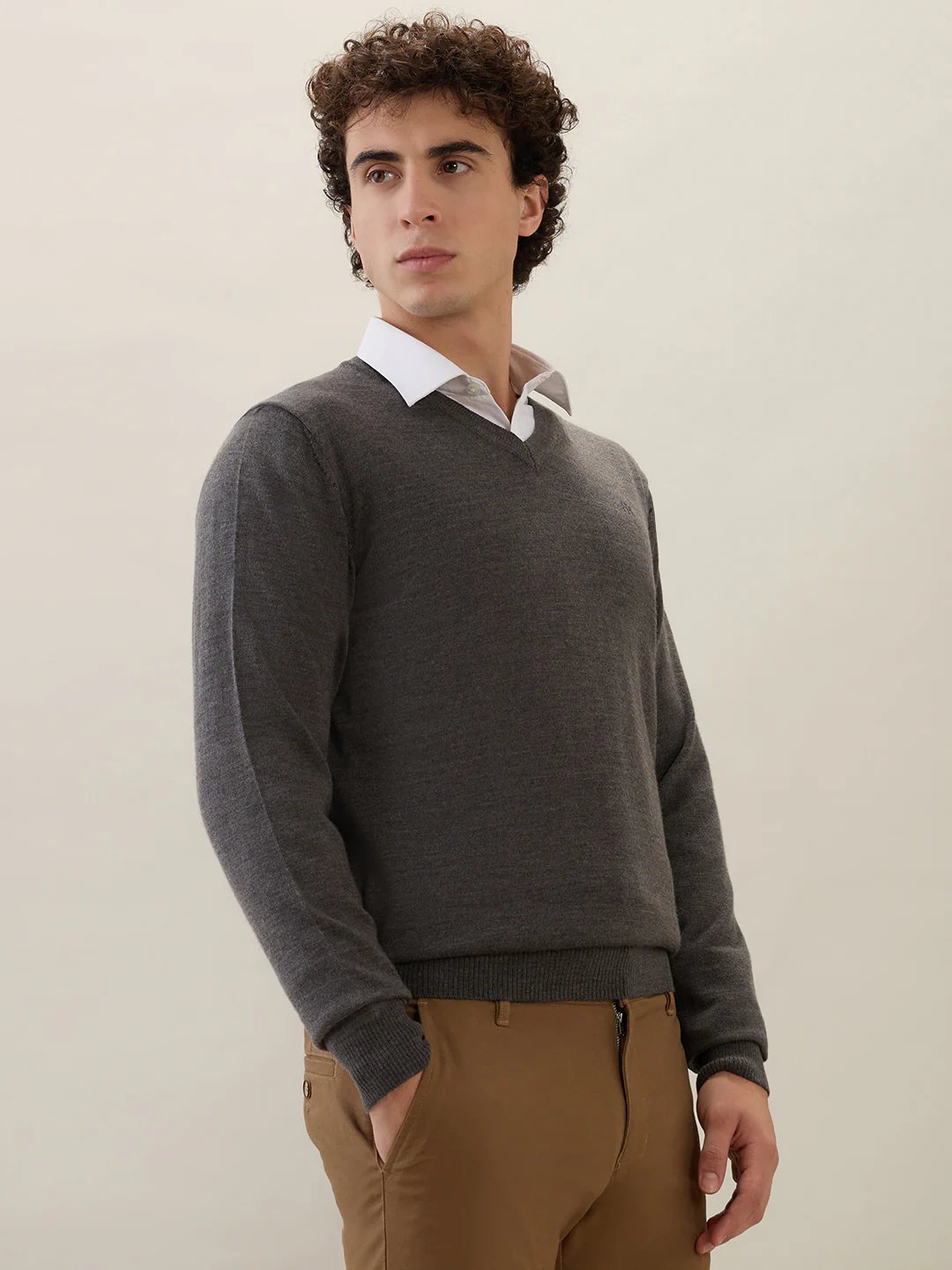 Raymond Men Grey Solid Wool Blend Sweatshirt - Image 2