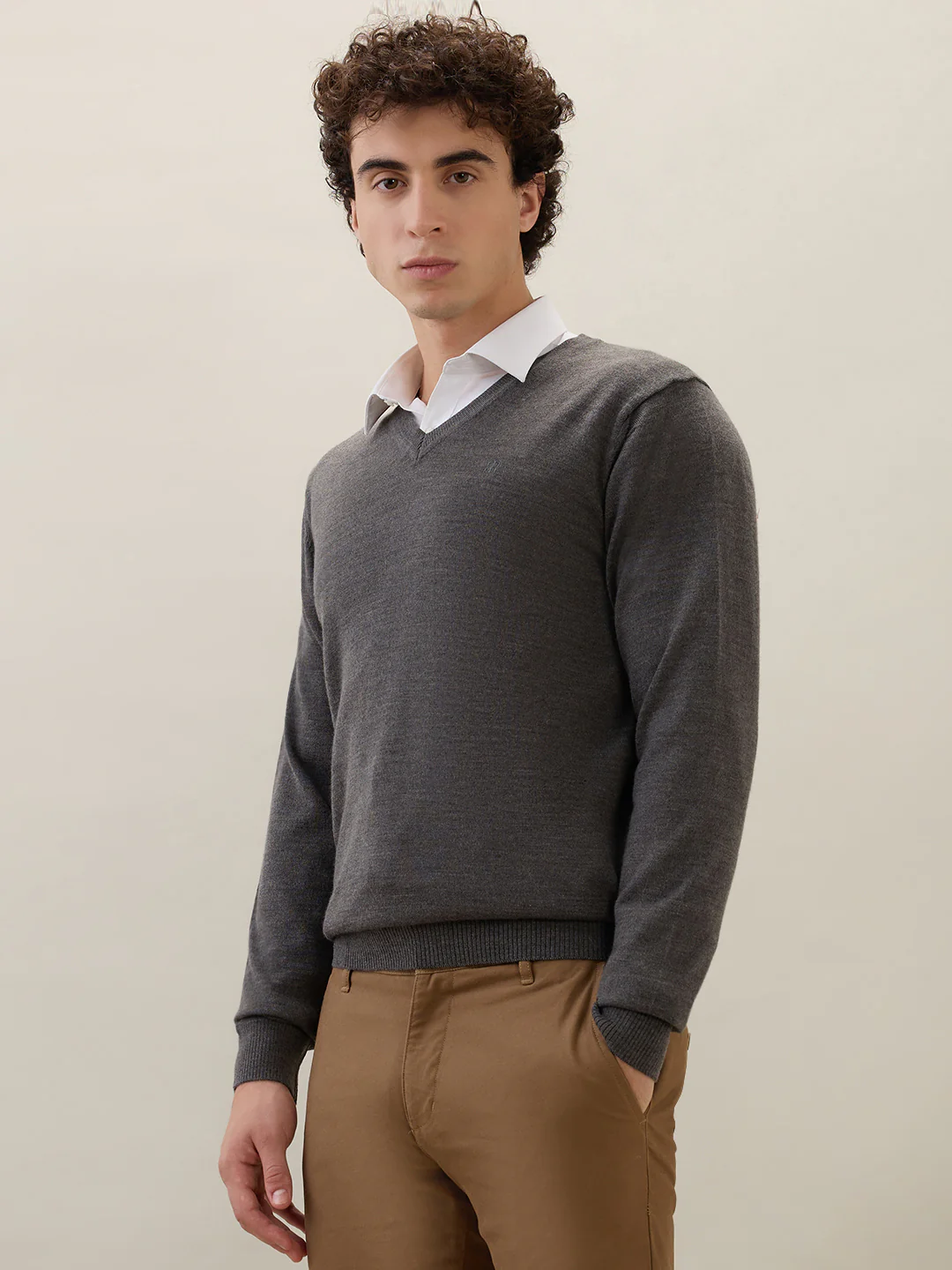 Raymond Men Grey Solid Wool Blend Sweatshirt - Image 3