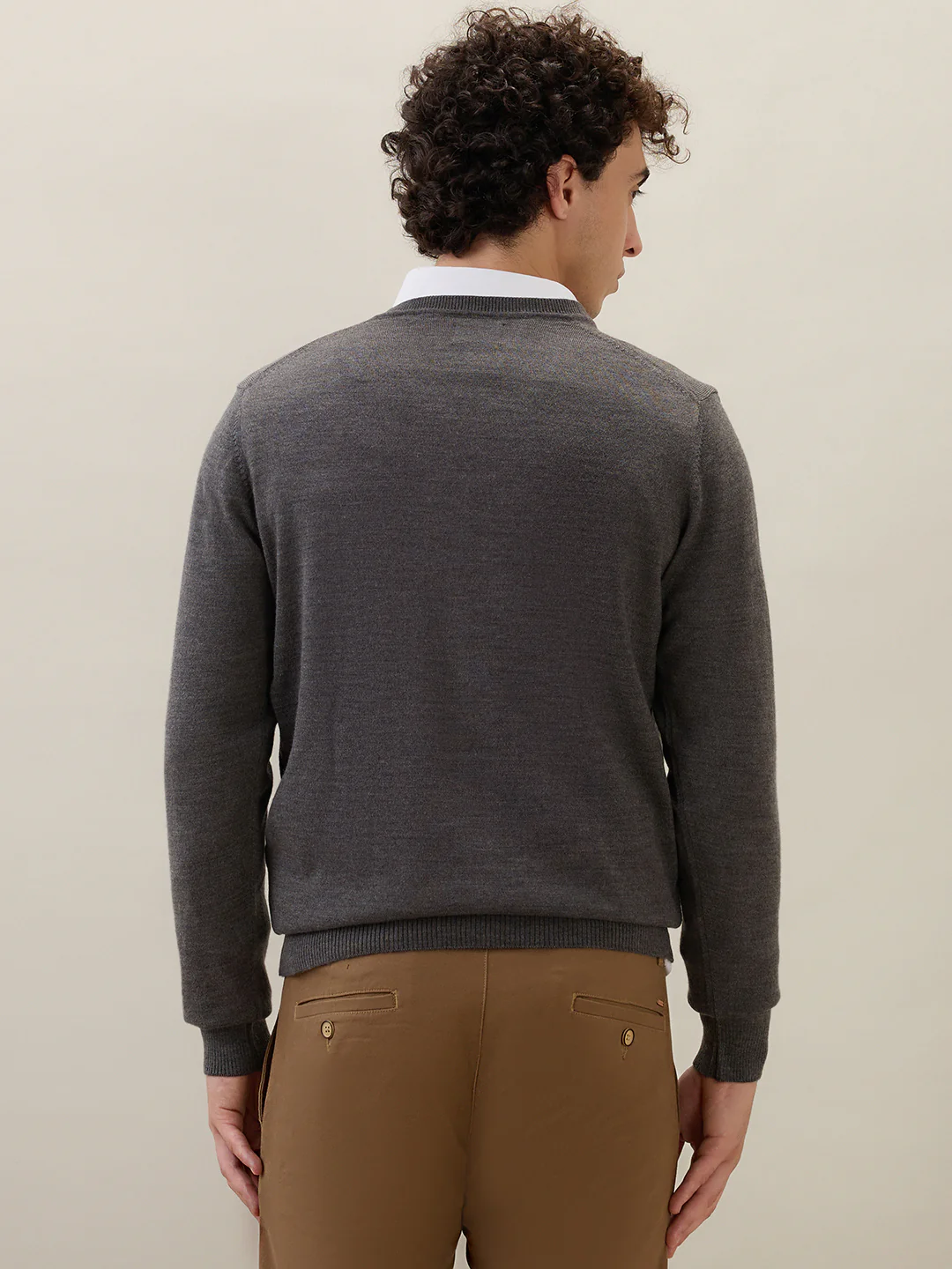 Raymond Men Grey Solid Wool Blend Sweatshirt - Image 4