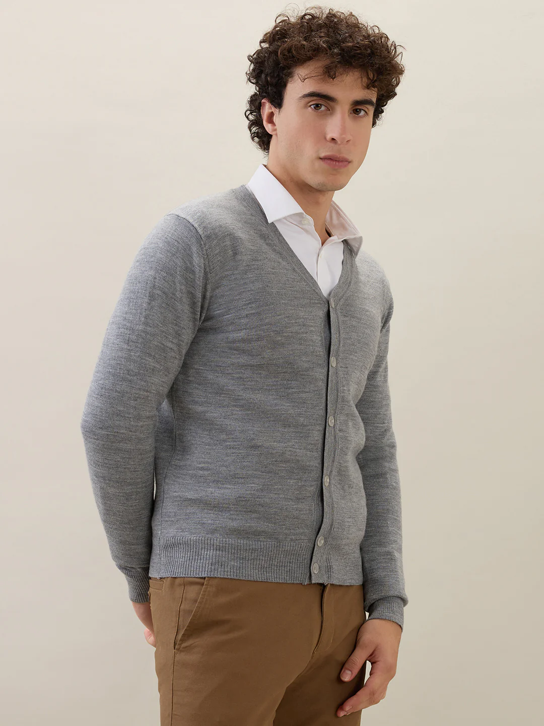 Raymond Men Grey Solid Wool Blend Sweatshirt - Image 2