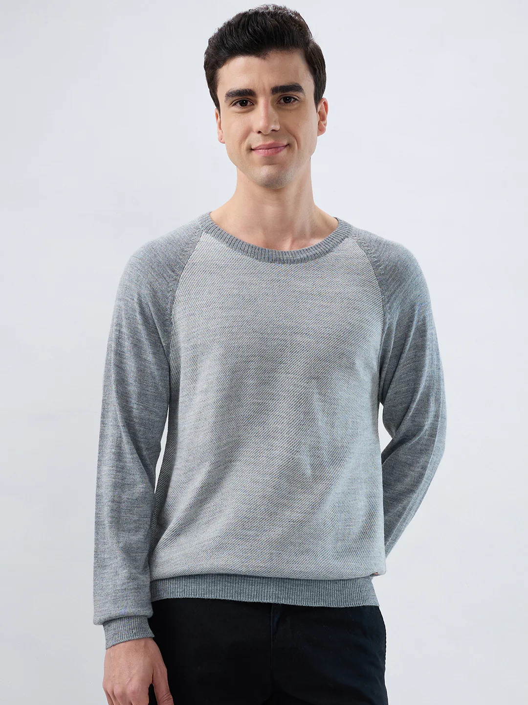 Raymond Men Grey Stripe Acrylic Blend Sweatshirt