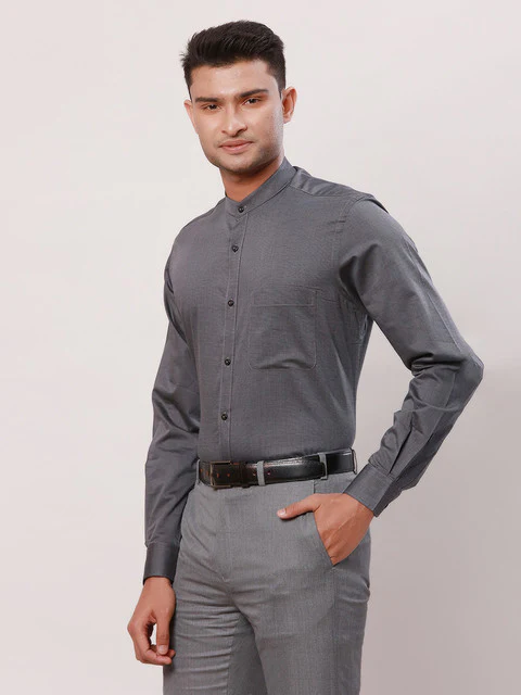 Raymond Men Grey Stripe Contemporary Fit Cotton Formal Shirts - Image 3
