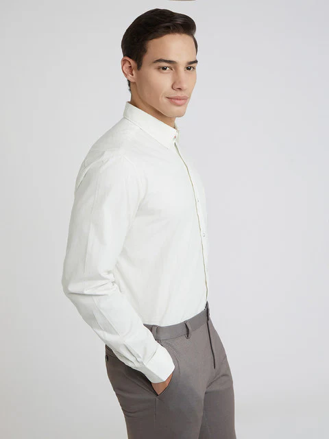 Raymond Men Grey Stripe Contemporary Fit Cotton Shirt - Image 2