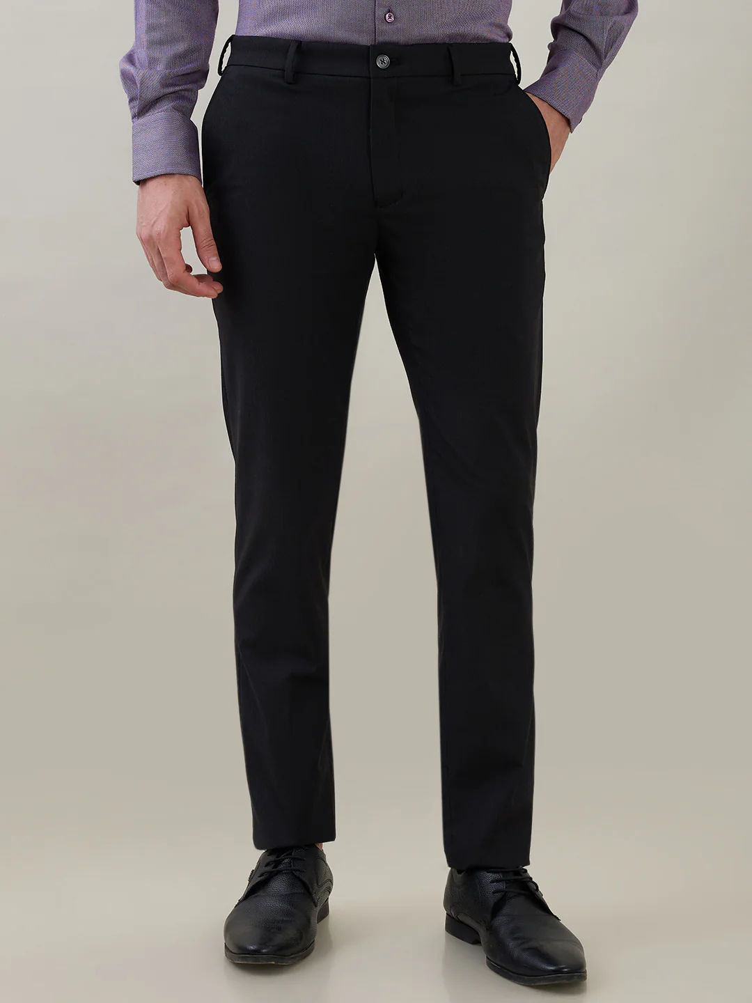Raymond Men Grey Stripe Contemporary Fit Polyester Blend Trouser